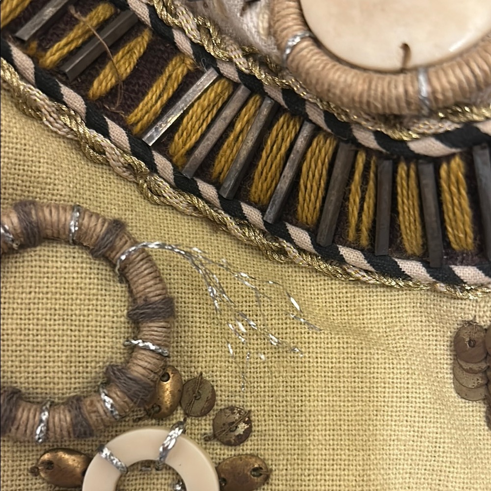 Anthropologie Yellow and Brown Embroidered Tote Vintage look gently Pre Loved - Picture 5 of 10